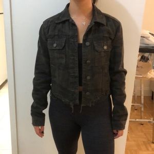 Hidden Mixology camo cropped jean jacket